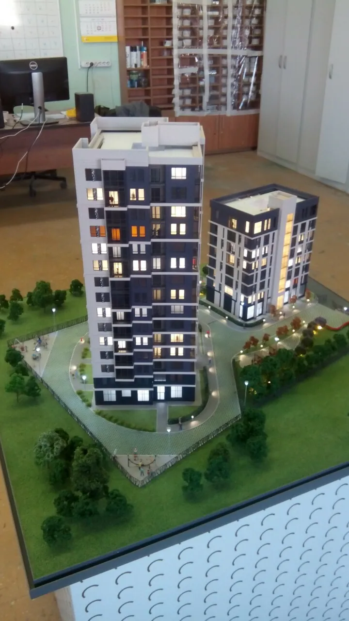 Архитектурный макет «Застройка квартала», масштаб 1:100